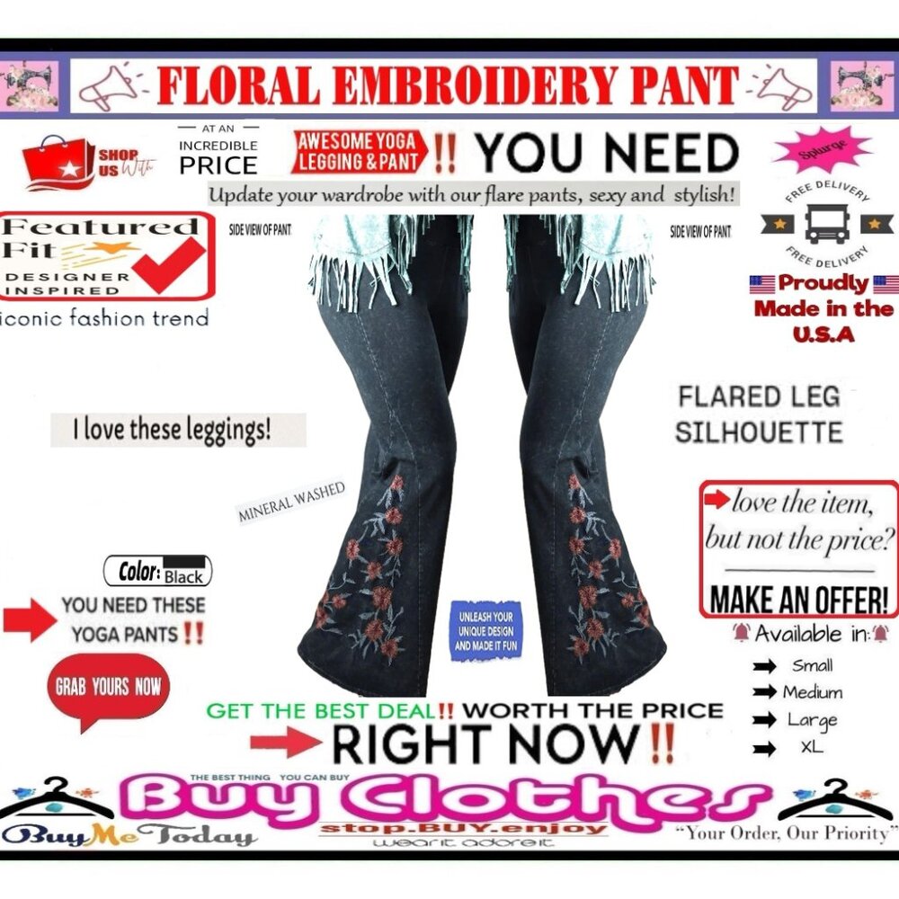 π BOTTOM Fold Embroidery π FLORAL β LEGGING PANT Waist FLARE Wash πΈ BUY NOWβ - Picture 11 of 16